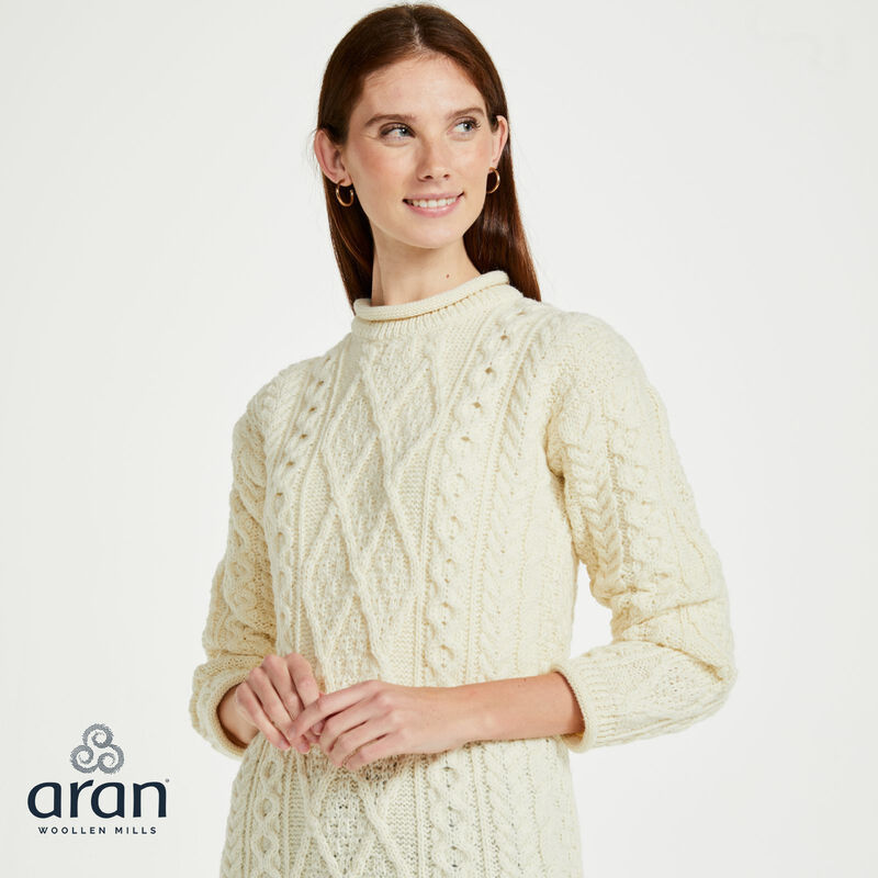 Unisex Roll Neck Aran Crew